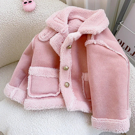 Manteau Fille Hiver - Veste Peluche Chaude Col Revers