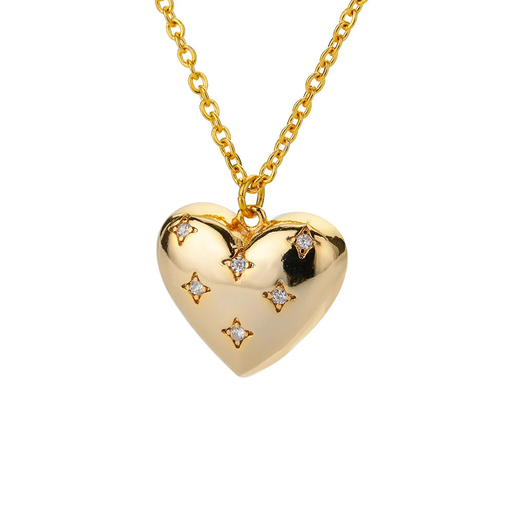 Zircon Heart Necklace For Women Stainless Steel Gold Color Star Girl Chain Collar Necklace Luxury Wedding Jewelry
