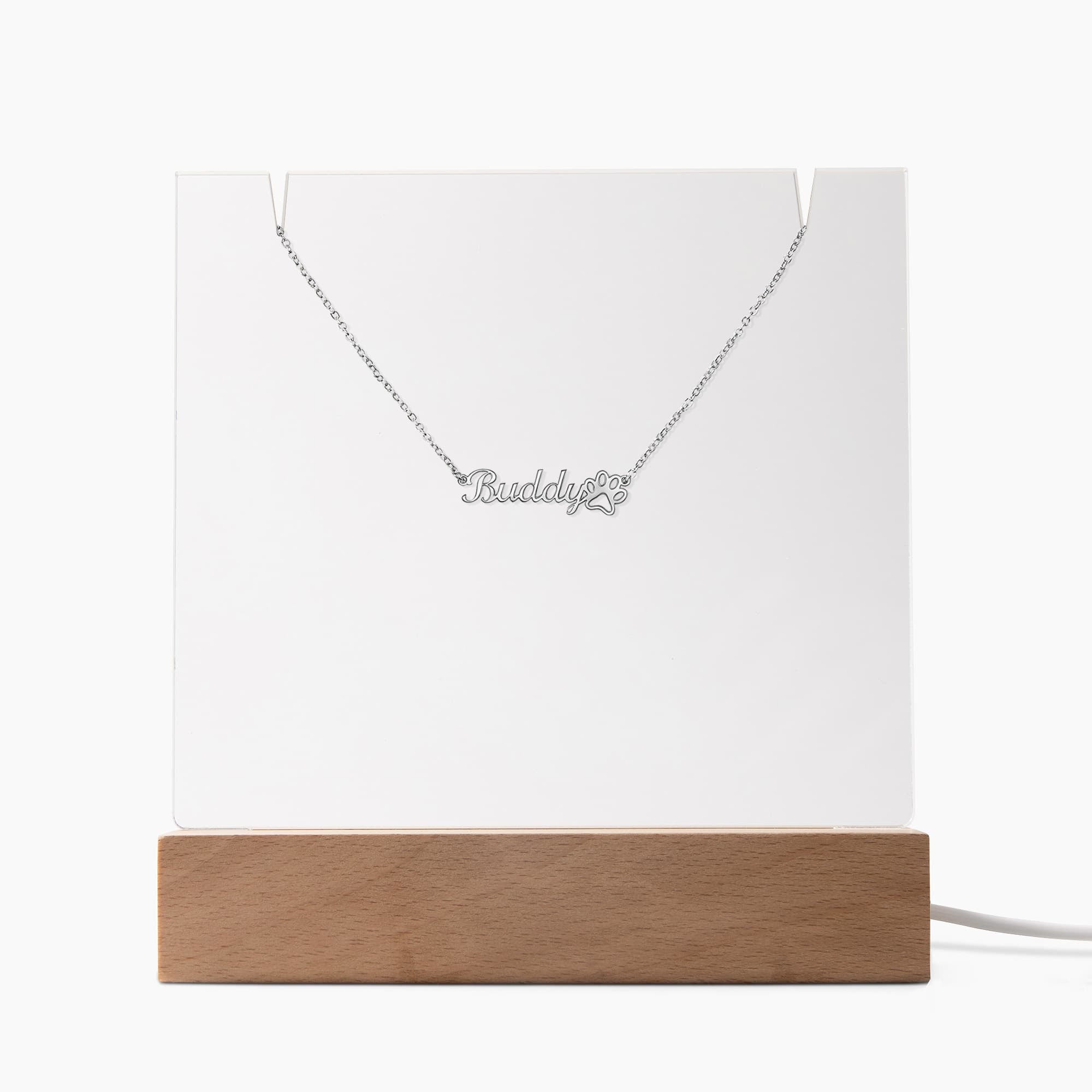Coffret Porte-Collier Acrylique LED + Collier Empreinte de Patte Personnalisé