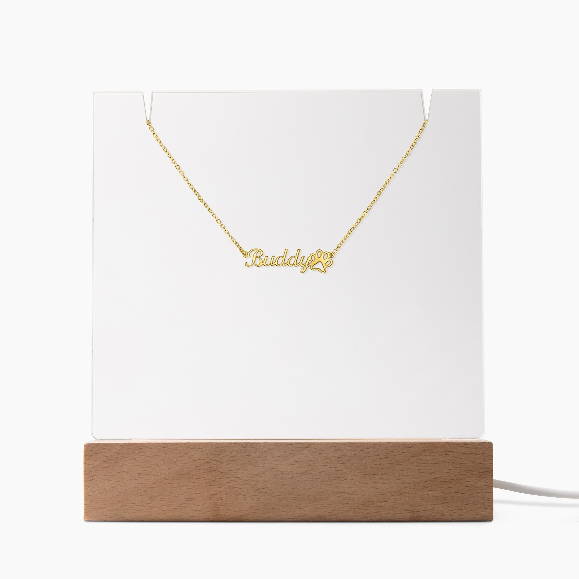 Coffret Porte-Collier Acrylique LED + Collier Empreinte de Patte Personnalisé