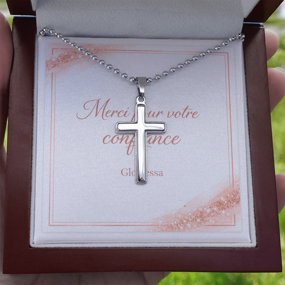 Collier Croix Artisanal en Acier Inoxydable