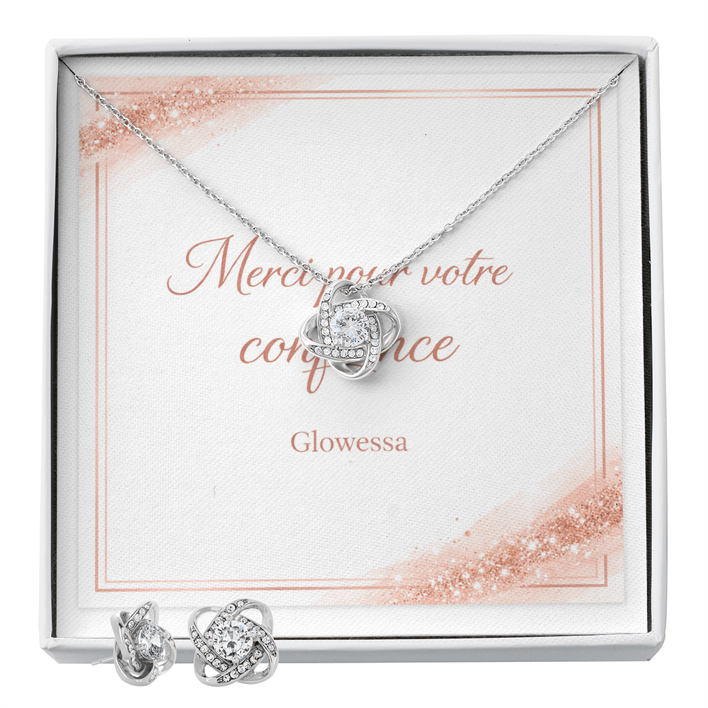 Ensemble Collier & Boucles d'Oreilles « Love Knot » – Zircone & Or Blanc 14k