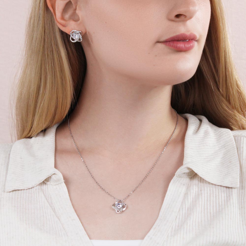 Ensemble Collier & Boucles d'Oreilles « Love Knot » – Zircone & Or Blanc 14k