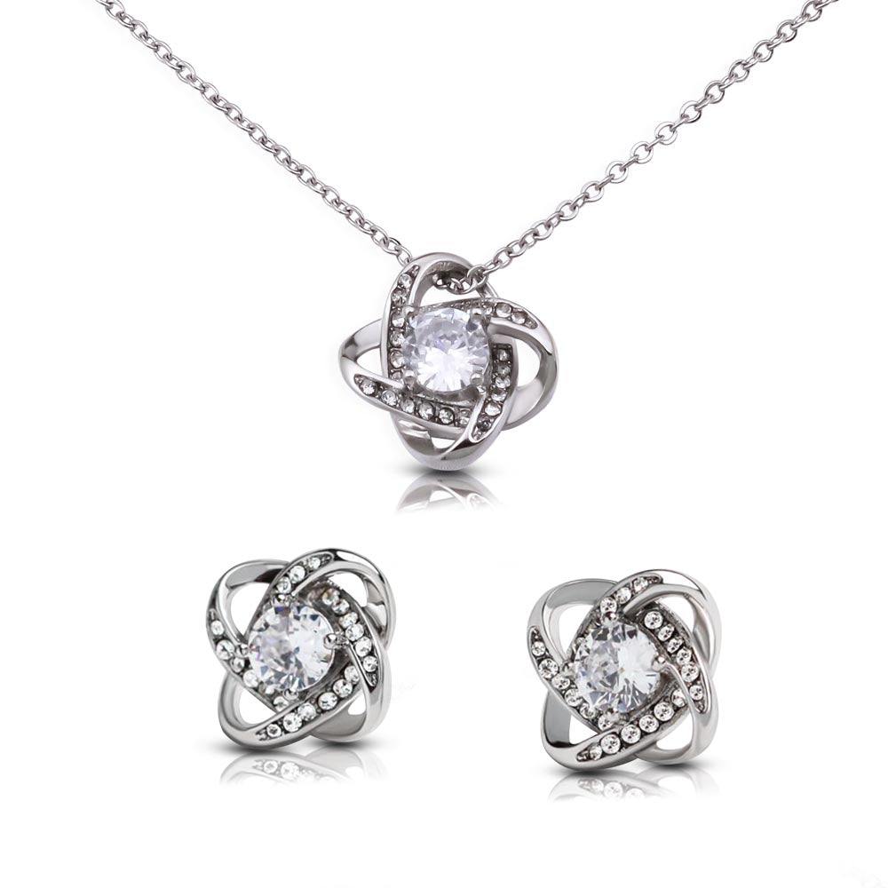 Ensemble Collier & Boucles d'Oreilles « Love Knot » – Zircone & Or Blanc 14k