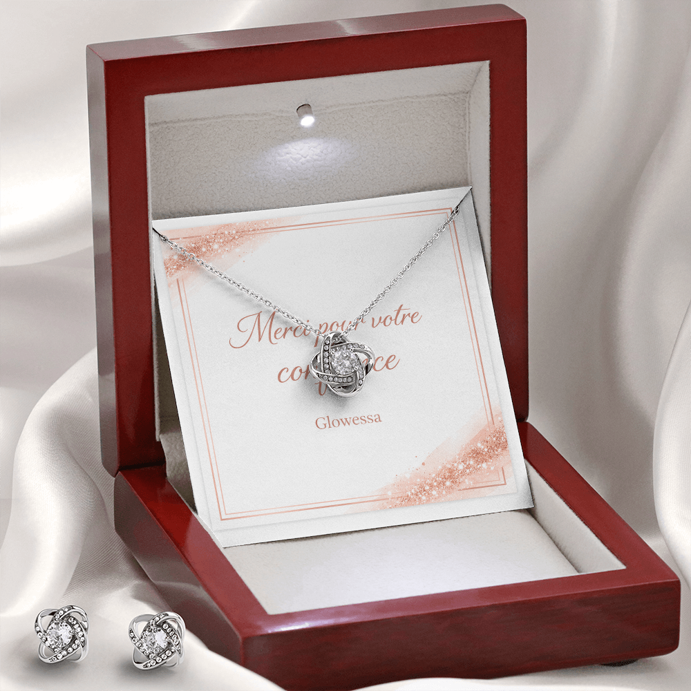 Ensemble Collier & Boucles d'Oreilles « Love Knot » – Zircone & Or Blanc 14k
