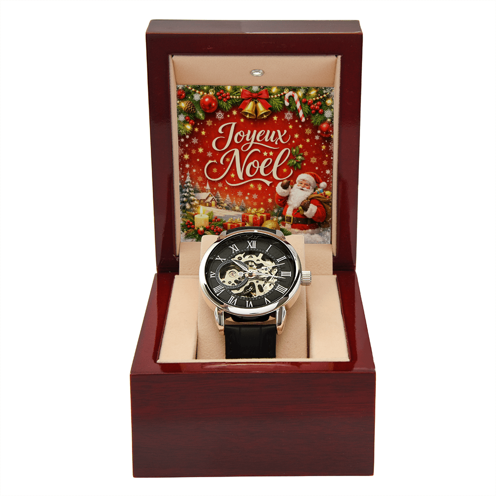 Montre Squelette Automatique Homme Bracelet Cuir & Verre Minéral