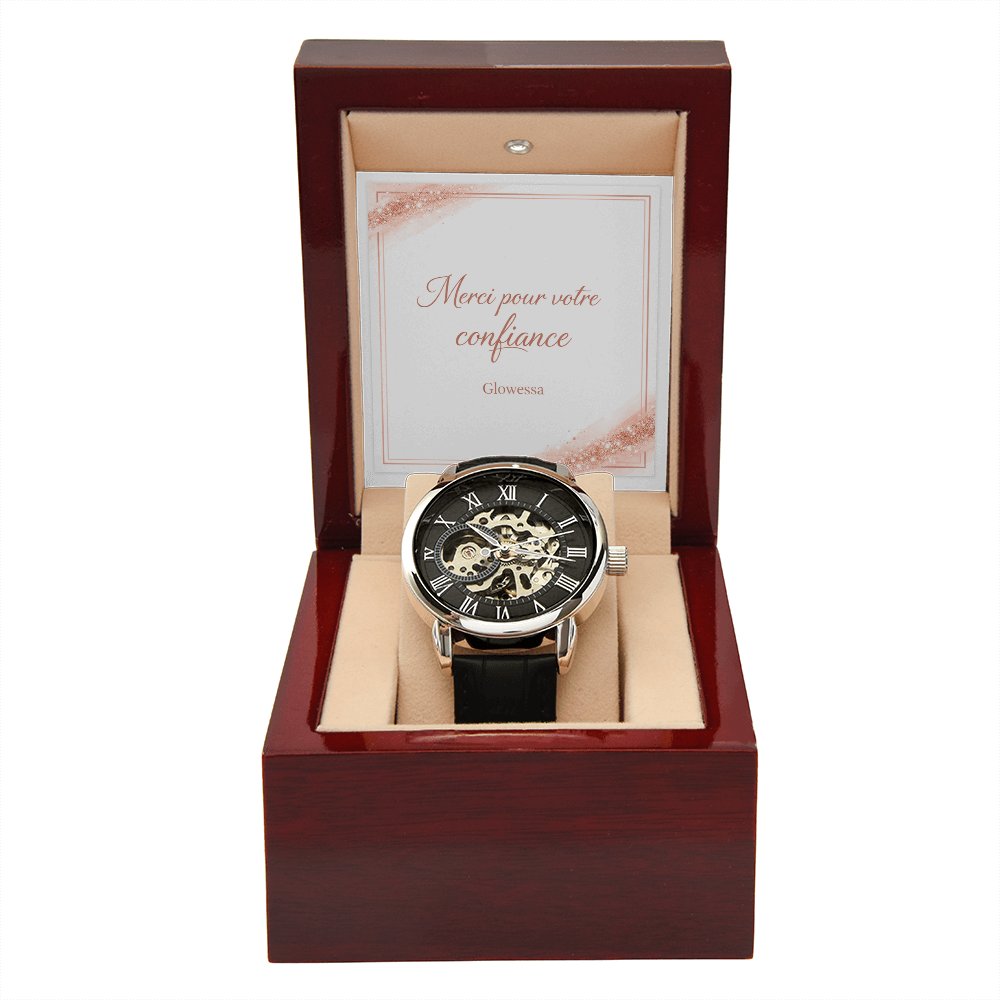 Montre Squelette Automatique Homme – Bracelet Cuir & Verre Minéral