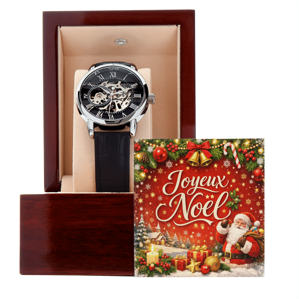 Montre Squelette Automatique Homme Bracelet Cuir & Verre Minéral