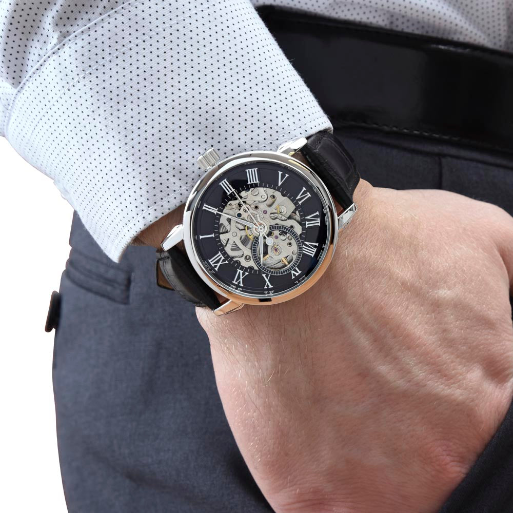 Montre Squelette Automatique Homme Bracelet Cuir & Verre Minéral