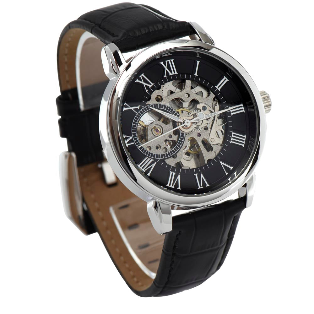 Montre Squelette Automatique Homme Bracelet Cuir & Verre Minéral