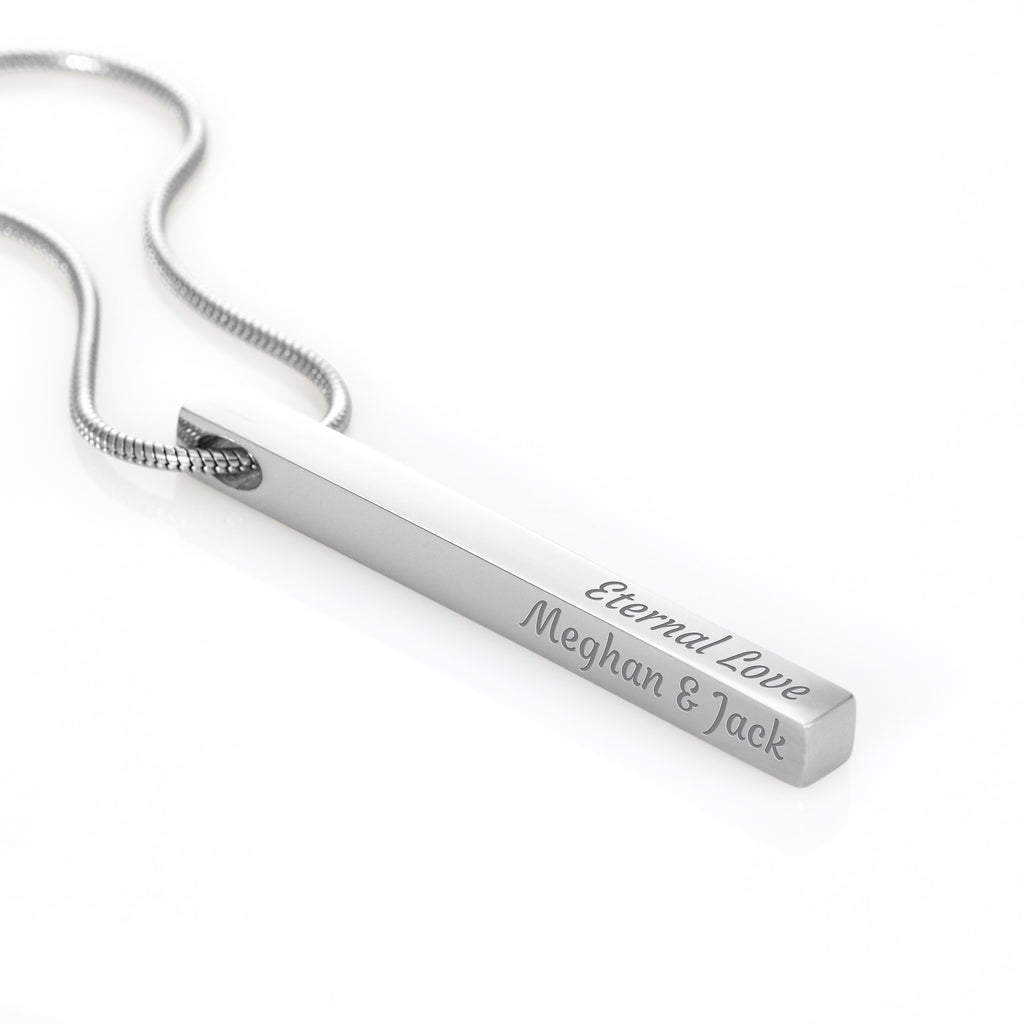 Collier Bâton Gravé à 4 Faces Personnalisé Noms & Dates