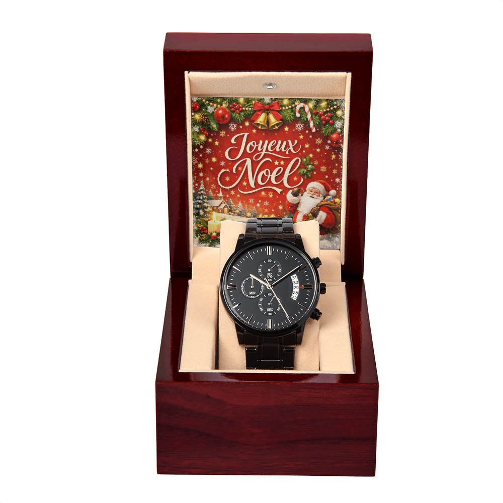 Montre Chronographe Noire Homme Acier Inoxydable & Cadran Cuivre