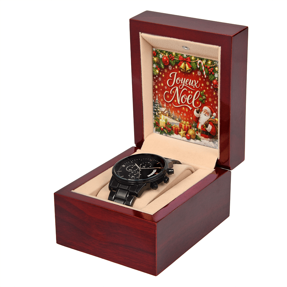 Montre Chronographe Noire Homme Acier Inoxydable & Cadran Cuivre