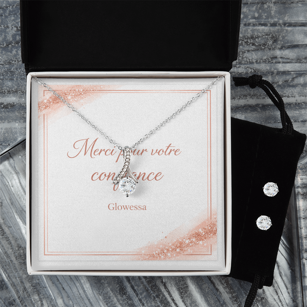 Ensemble Collier & Boucles d'Oreilles « Alluring Beauty » – Zircone & Or Blanc 14k