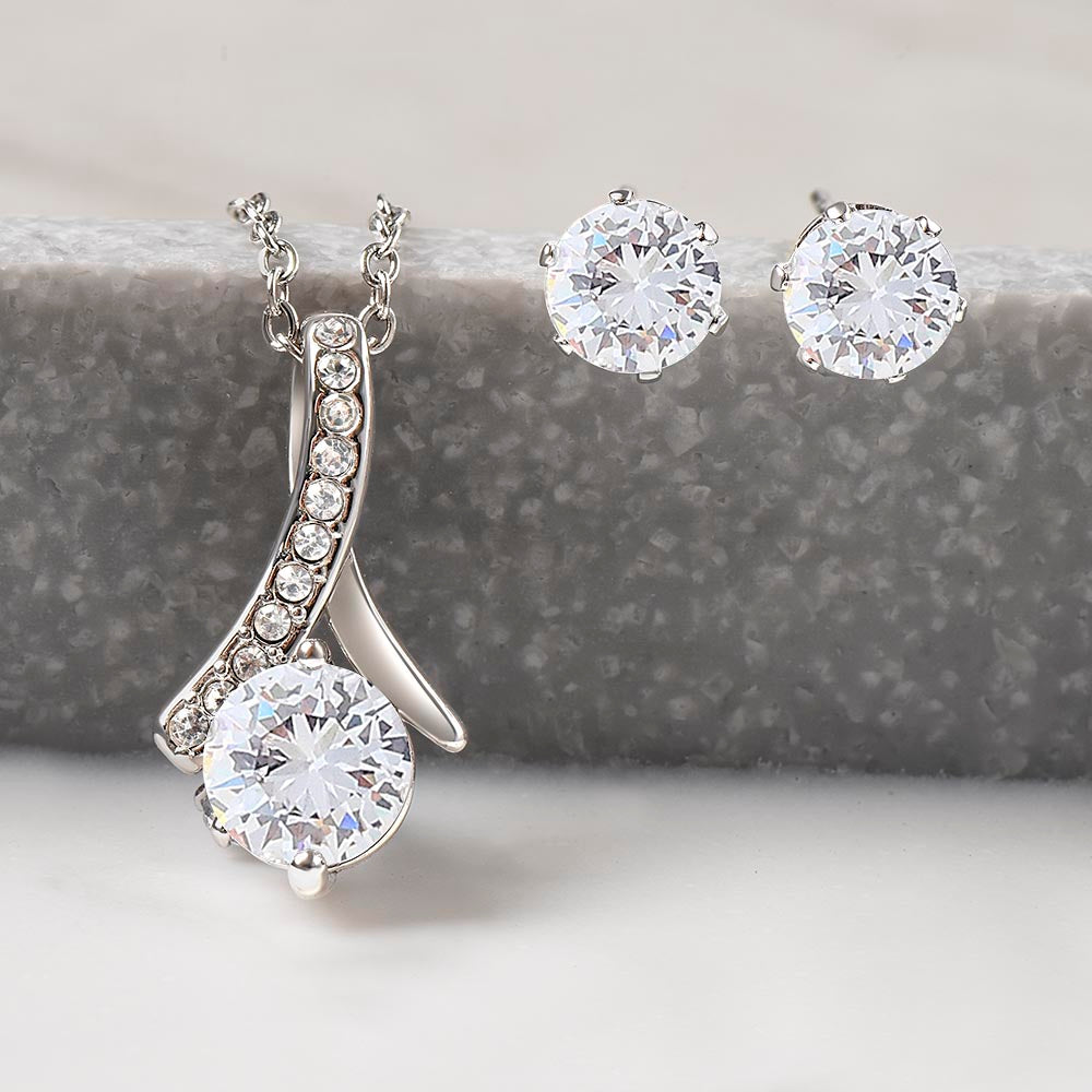 Ensemble Collier & Boucles d'Oreilles « Alluring Beauty » – Zircone & Or Blanc 14k