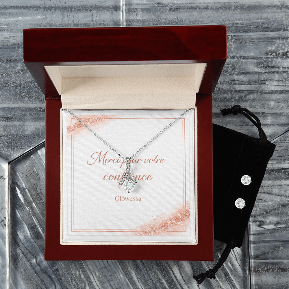 Ensemble Collier & Boucles d'Oreilles « Alluring Beauty » – Zircone & Or Blanc 14k