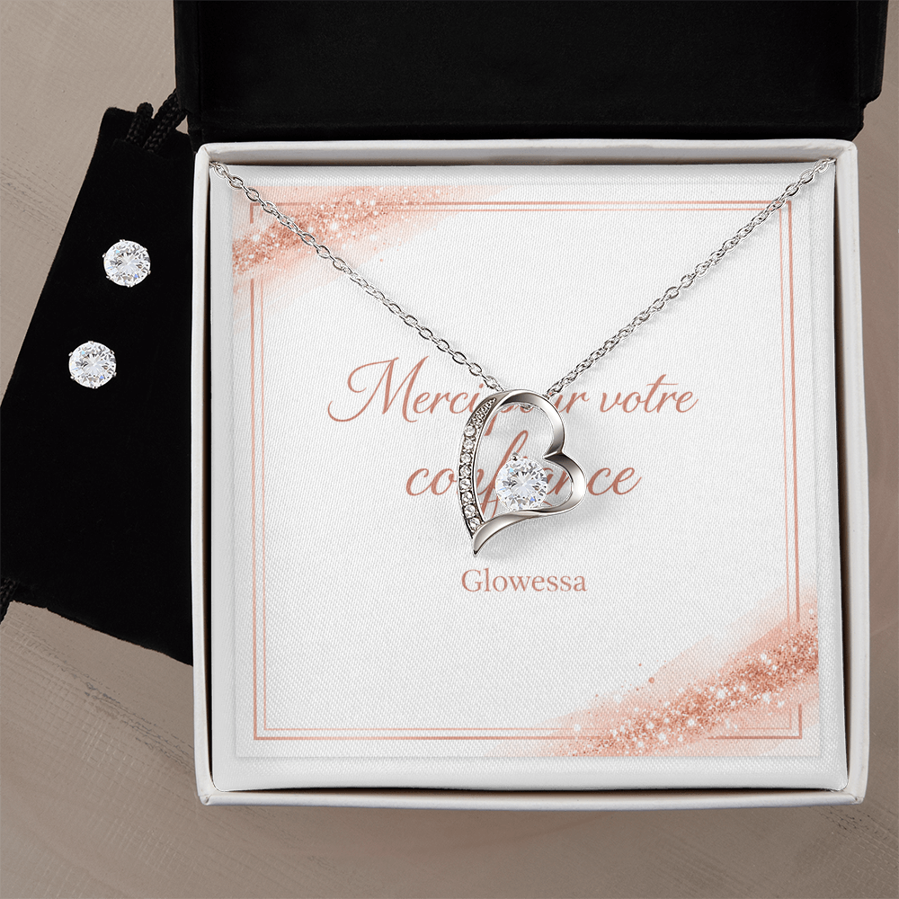 Ensemble Collier & Boucles d'Oreilles Zircone « Forever Love » – Or Blanc 14k