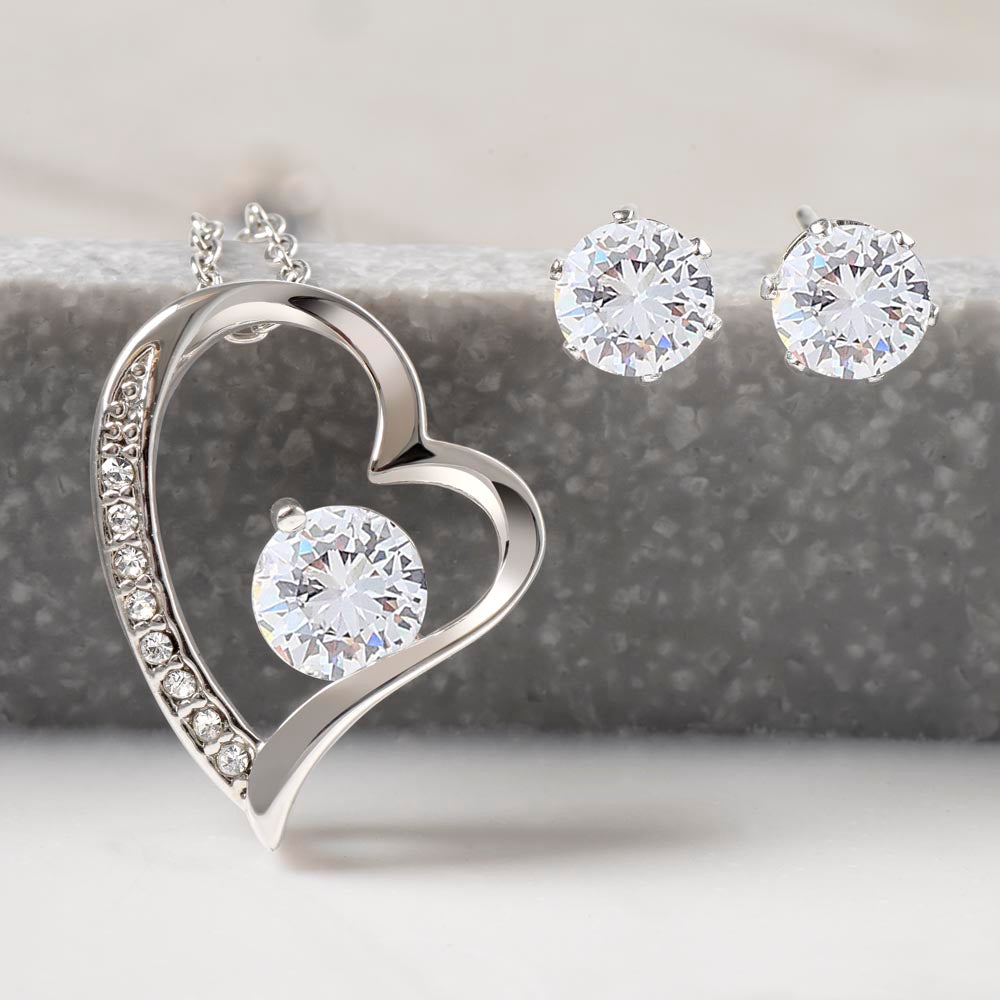 Ensemble Collier & Boucles d'Oreilles Zircone « Forever Love » – Or Blanc 14k