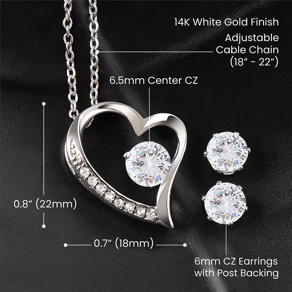 Ensemble Collier & Boucles d'Oreilles Zircone « Forever Love » – Or Blanc 14k