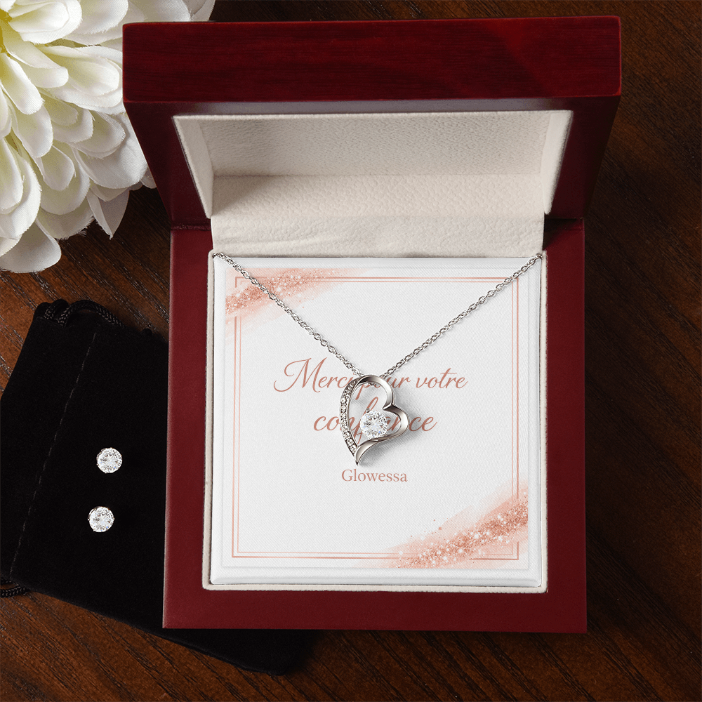 Ensemble Collier & Boucles d'Oreilles Zircone « Forever Love » – Or Blanc 14k