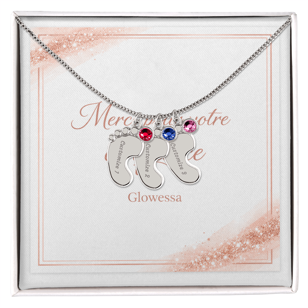 Collier Pieds de Bébé Personnalisé avec Pierre de Naissance – Or 18k
