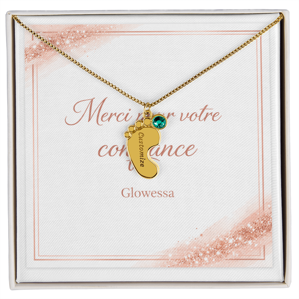Collier Pieds de Bébé Personnalisé avec Pierre de Naissance – Or 18k