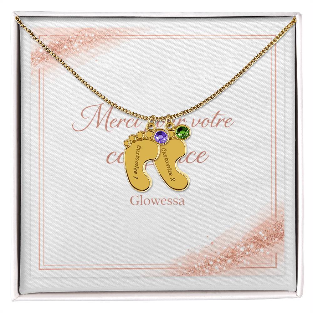 Collier Pieds de Bébé Personnalisé avec Pierre de Naissance – Or 18k