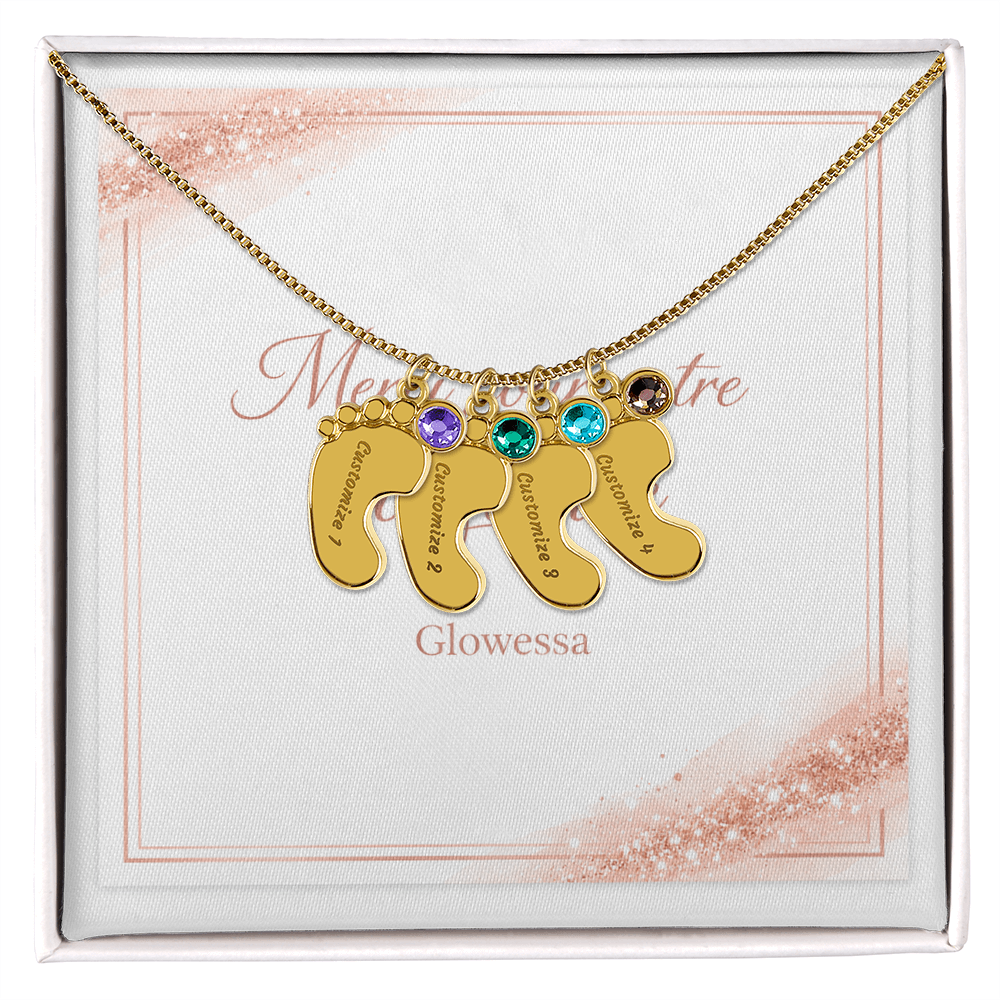 Collier Pieds de Bébé Personnalisé avec Pierre de Naissance – Or 18k