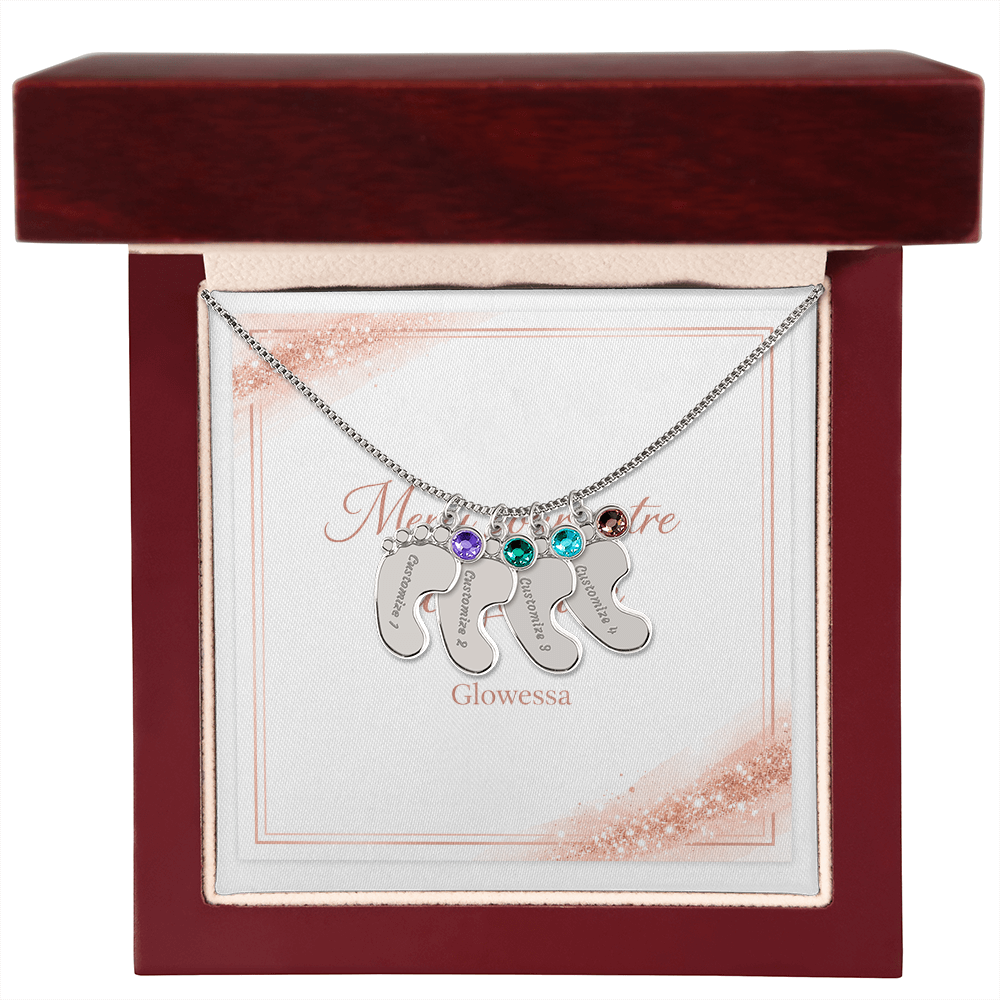 Collier Pieds de Bébé Personnalisé avec Pierre de Naissance – Or 18k