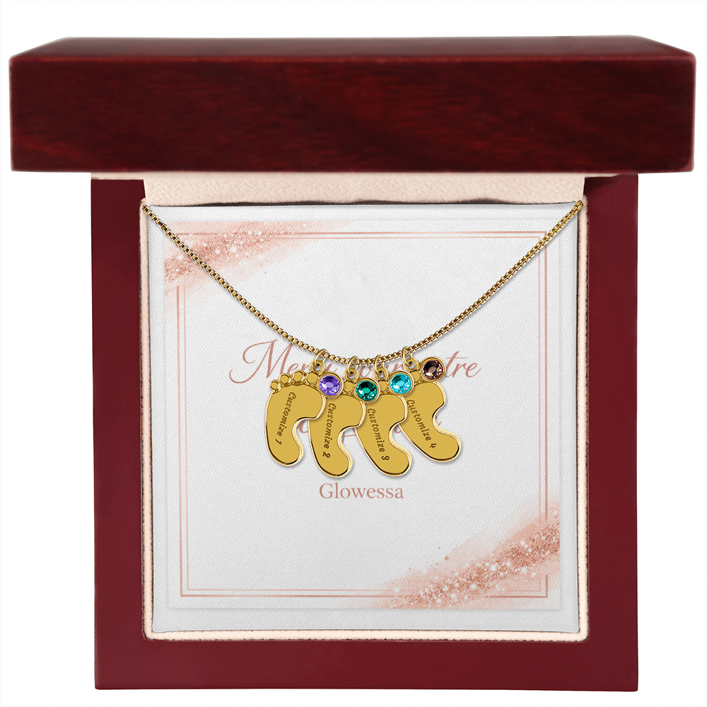Collier Pieds de Bébé Personnalisé avec Pierre de Naissance – Or 18k