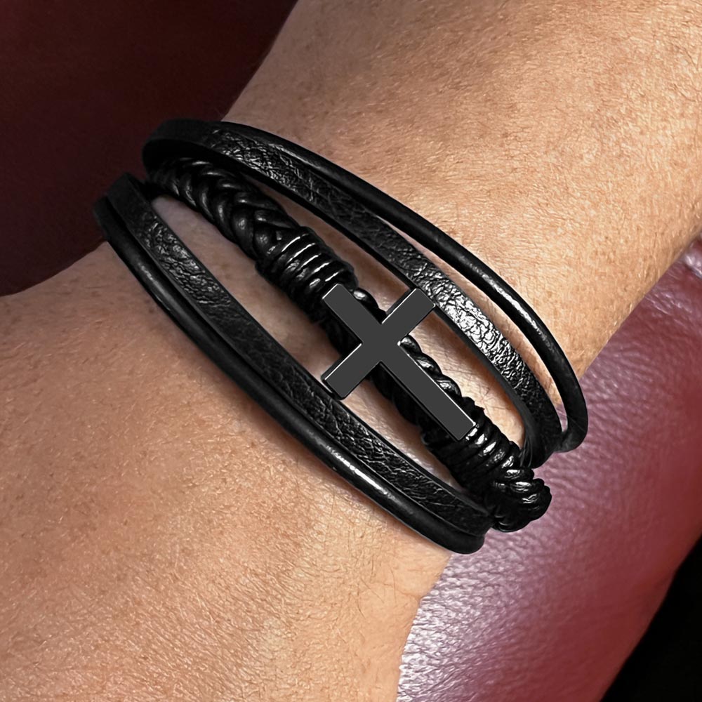 Bracelet Croix Homme en Cuir Végétalien