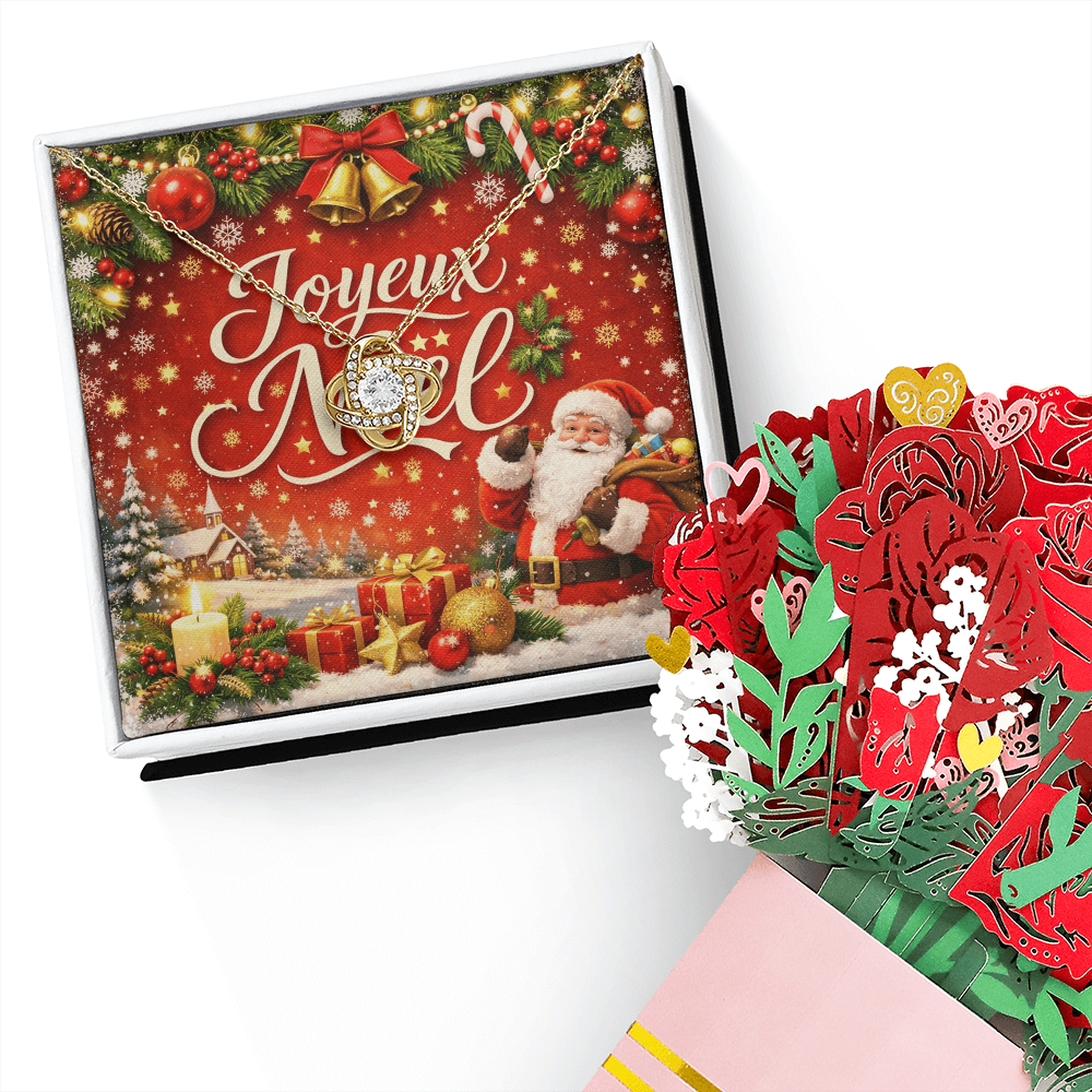 Coffret Cadeau Collier Nœud d'Amour & Bouquet de Fleurs