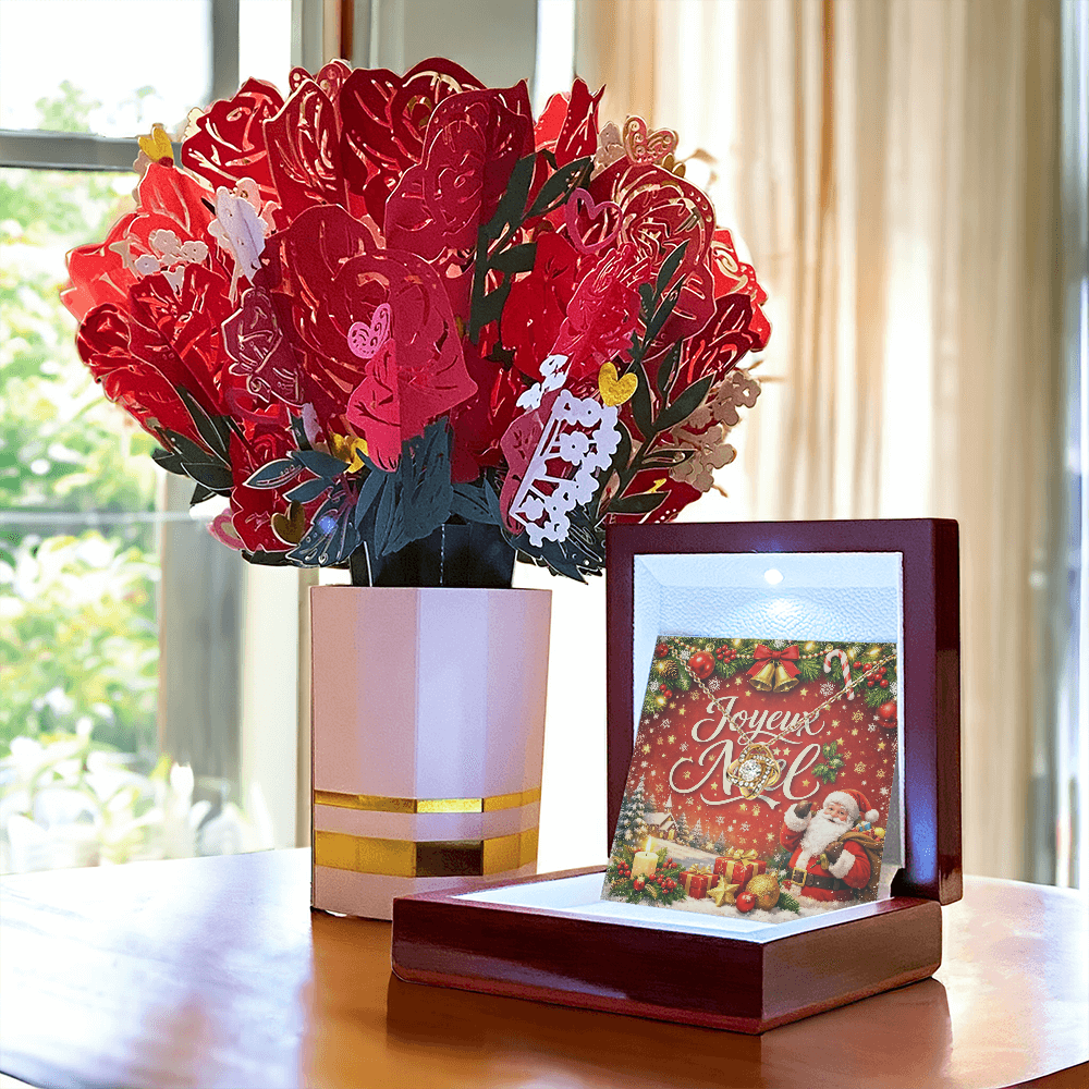 Coffret Cadeau Collier Nœud d'Amour & Bouquet de Fleurs