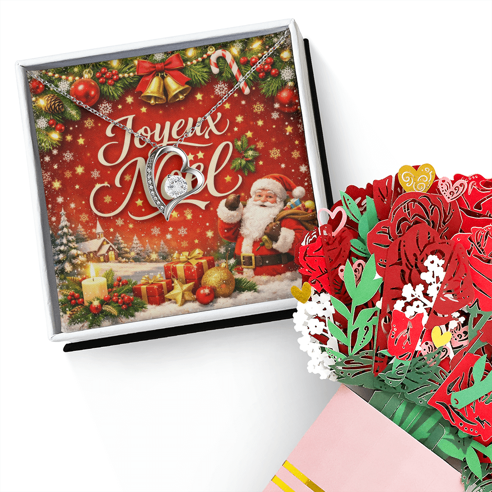 Coffret Cadeau Collier Cœur & Bouquet de Fleurs – Amour Éternel