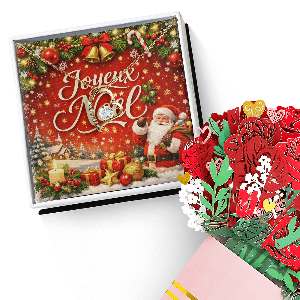 Coffret Cadeau Collier Cœur & Bouquet de Fleurs – Amour Éternel