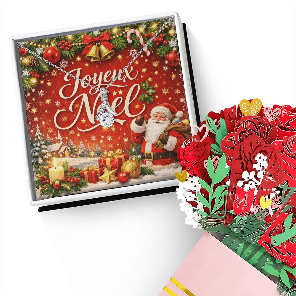 Coffret Cadeau Collier Ruban Scintillant & Bouquet de Fleurs