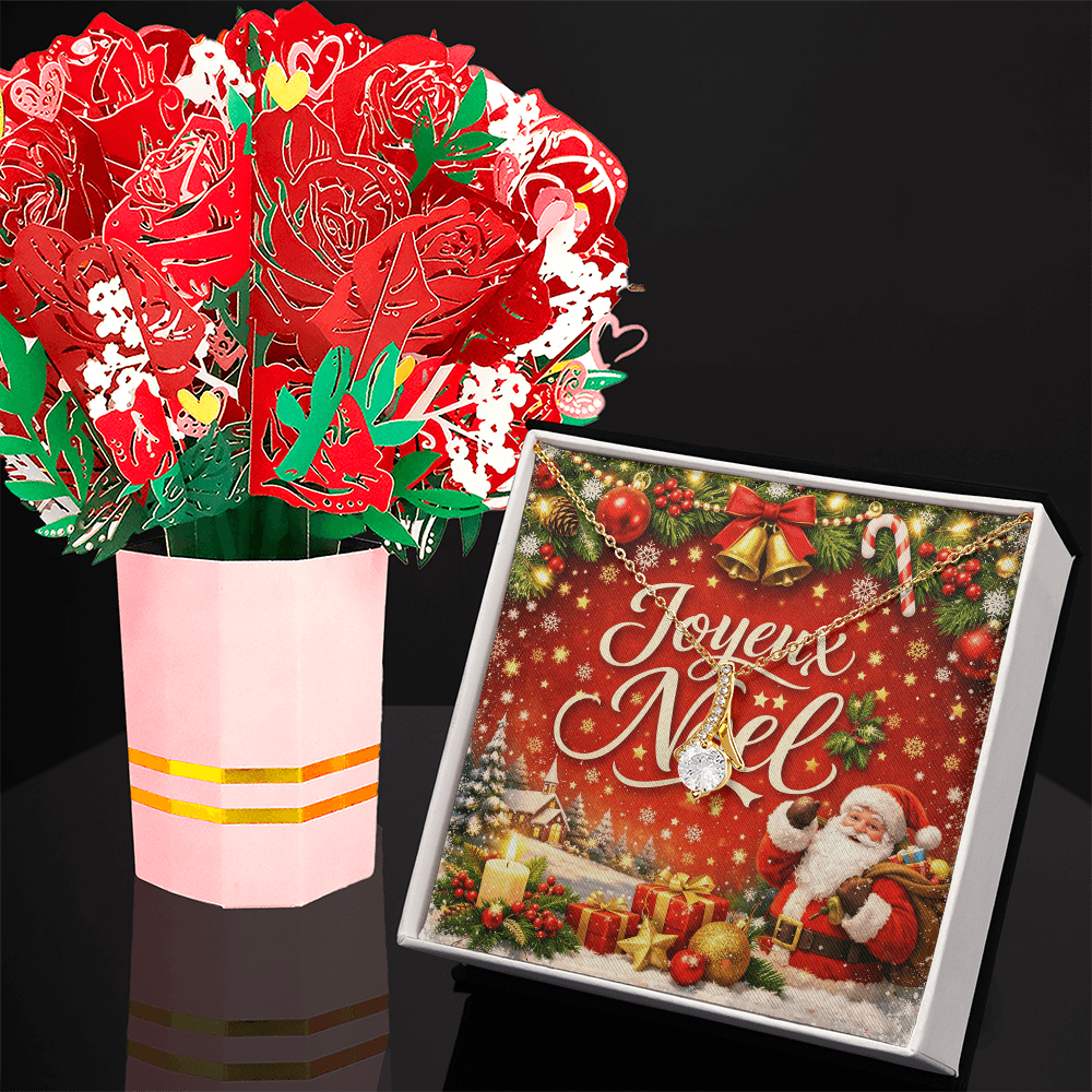 Coffret Cadeau Collier Ruban Scintillant & Bouquet de Fleurs