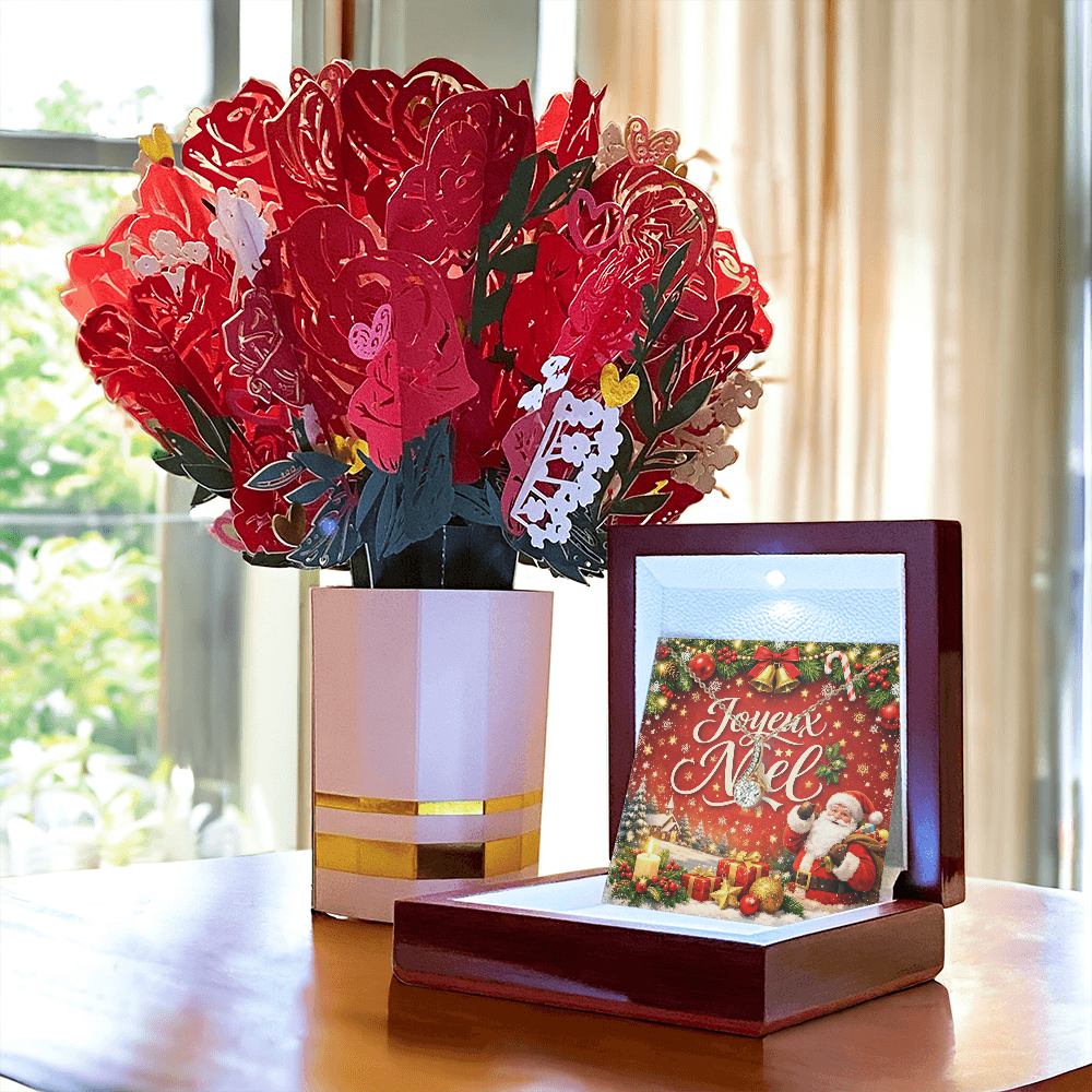 Coffret Cadeau Collier Ruban Scintillant & Bouquet de Fleurs
