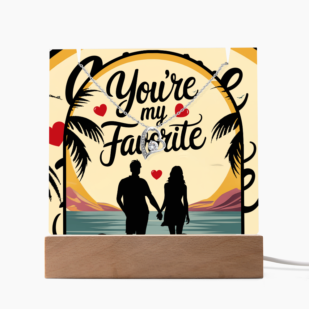 Ensemble Souvenir Acrylique LED & Collier Forever Love Personnalisé