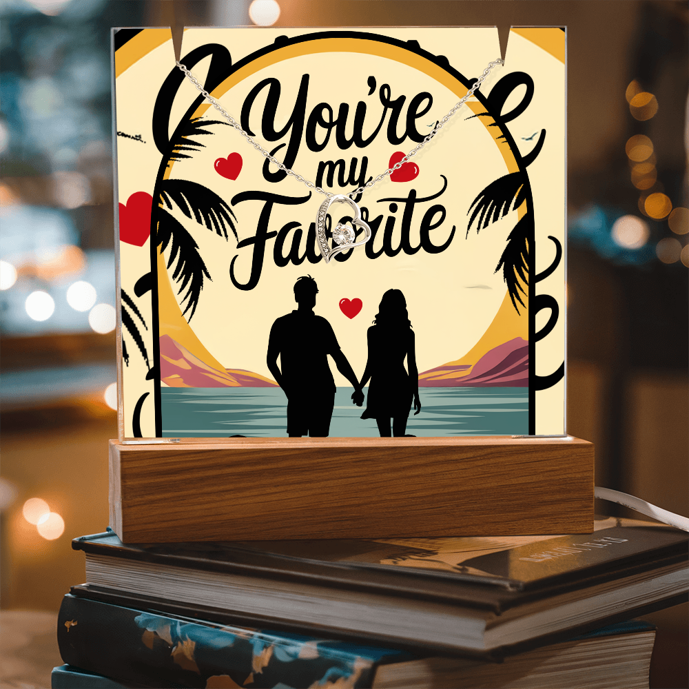 Ensemble Souvenir Acrylique LED & Collier Forever Love Personnalisé