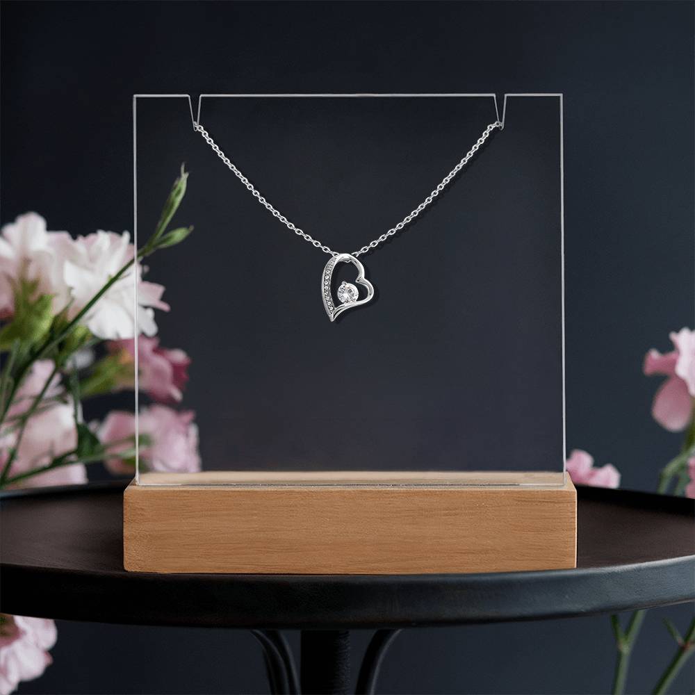 Coffret Porte-Collier Acrylique LED + Collier « Forever Love » Zircone