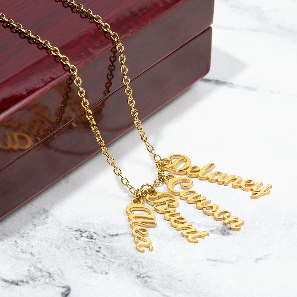 Collier Vertical Multi-Prénoms Personnalisé – Jusqu'à 4 Noms
