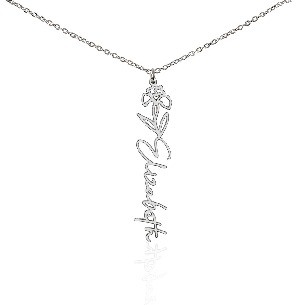 Collier Floral Personnalisé avec Prénom – Fleur de Naissance au Choix