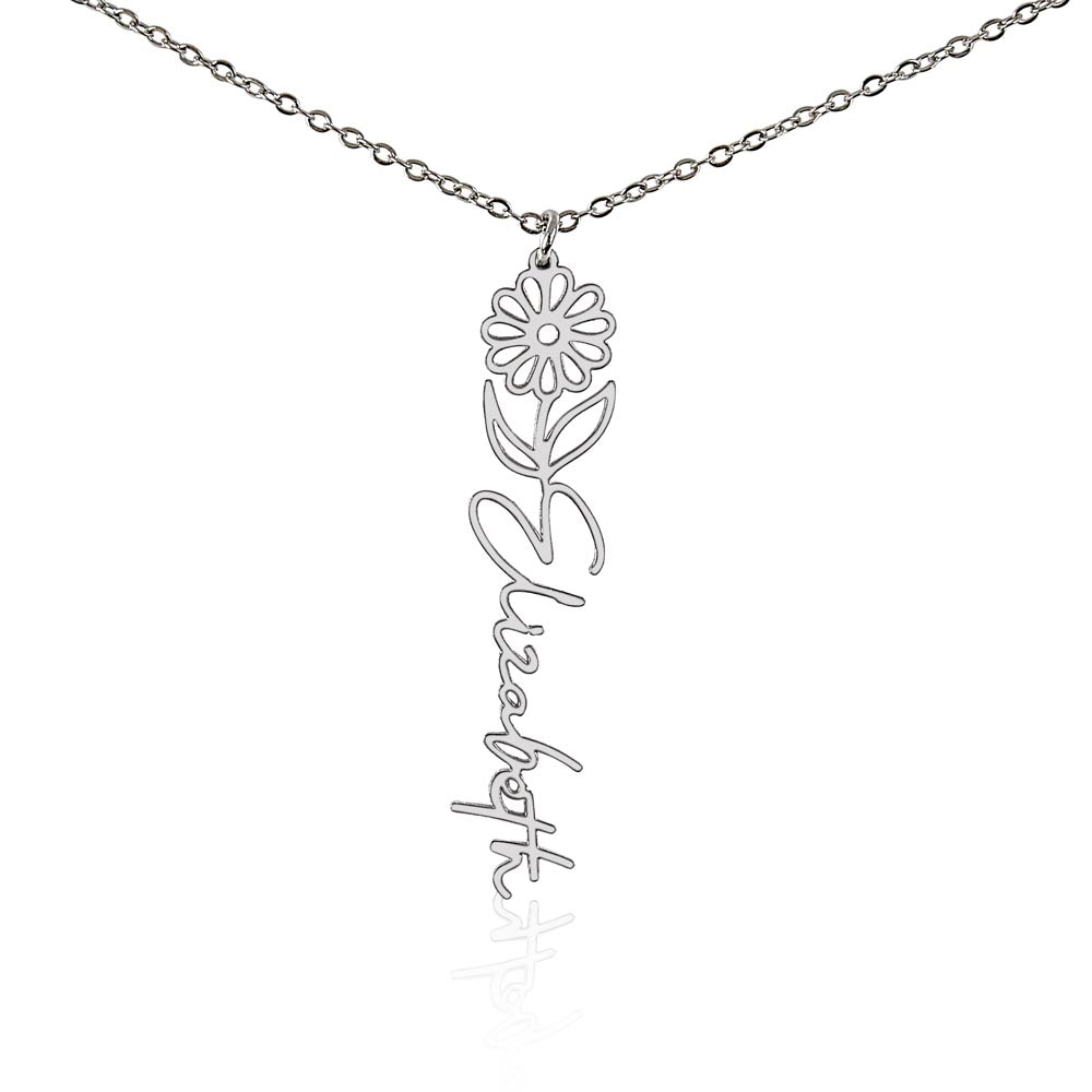Collier Floral Personnalisé avec Prénom – Fleur de Naissance au Choix