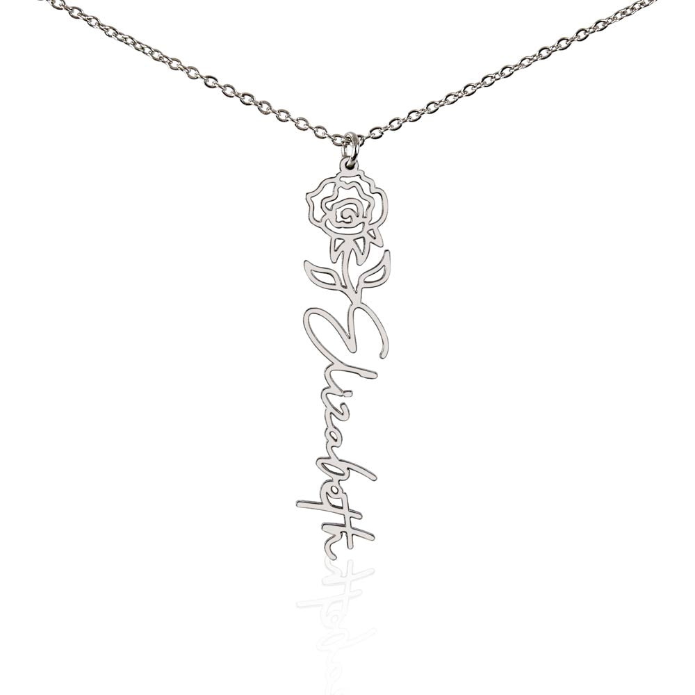 Collier Floral Personnalisé avec Prénom – Fleur de Naissance au Choix