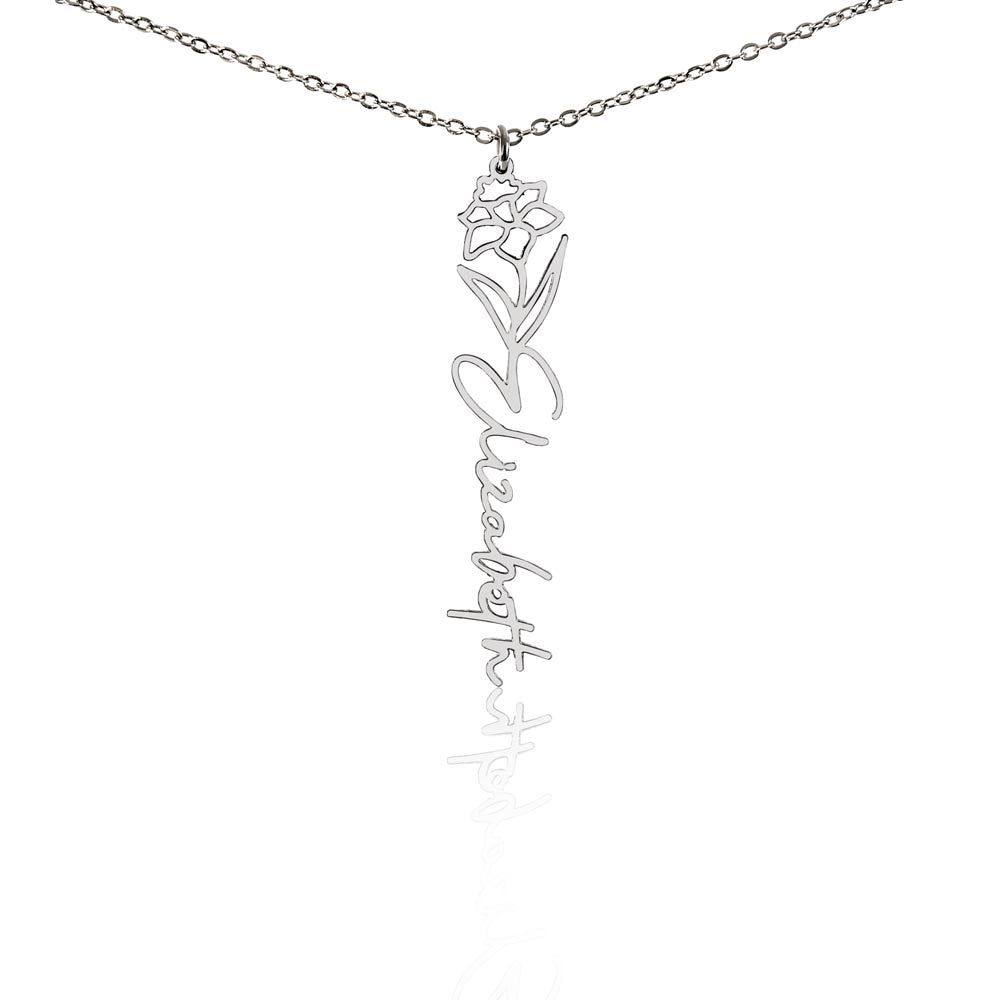 Collier Floral Personnalisé avec Prénom – Fleur de Naissance au Choix