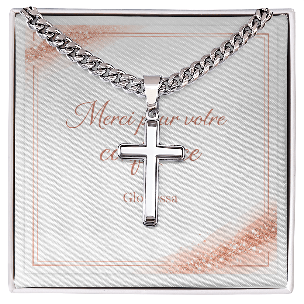 Pendentif Croix Artisanale avec Chaîne Cubaine – Acier Inoxydable ou Or Jaune 18k