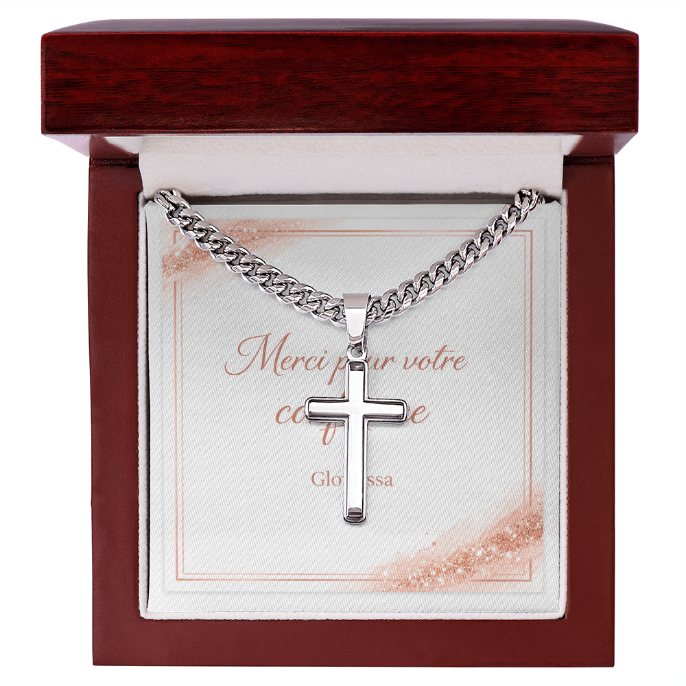 Pendentif Croix Artisanale avec Chaîne Cubaine – Acier Inoxydable ou Or Jaune 18k