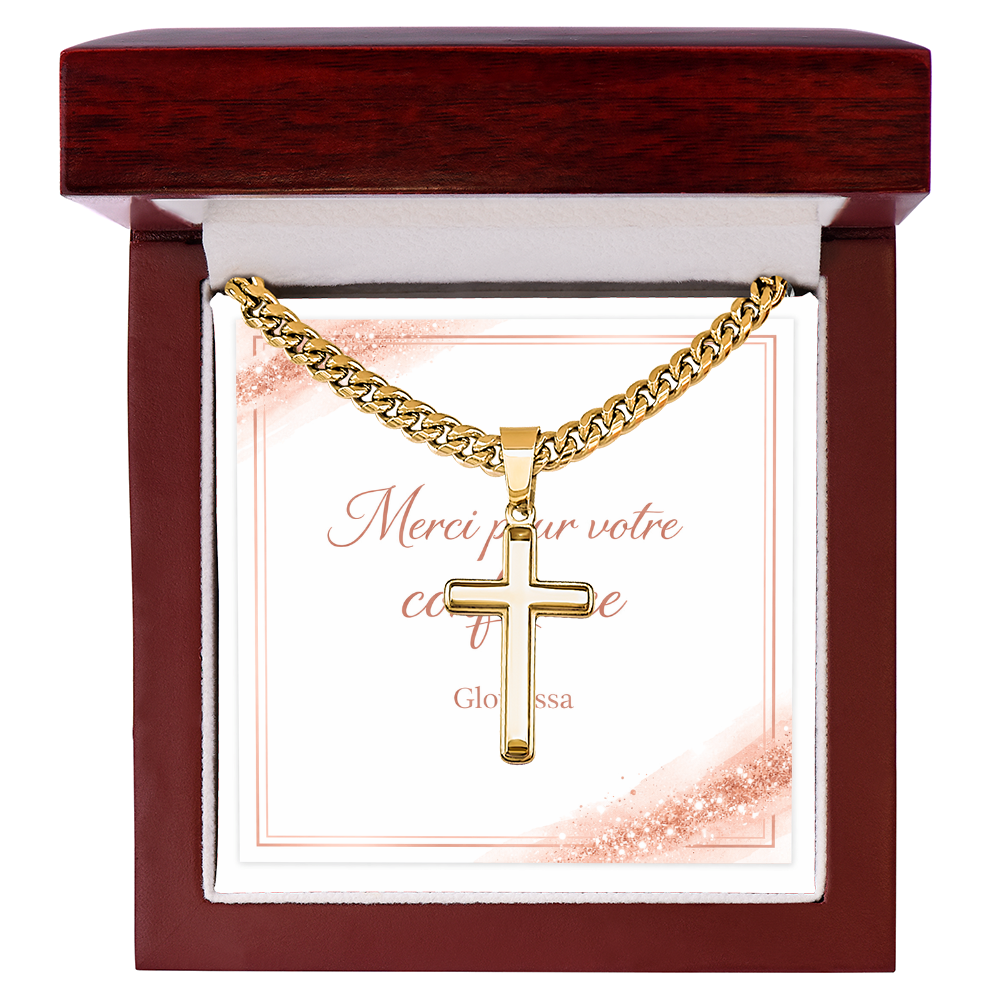 Pendentif Croix Artisanale avec Chaîne Cubaine – Acier Inoxydable ou Or Jaune 18k