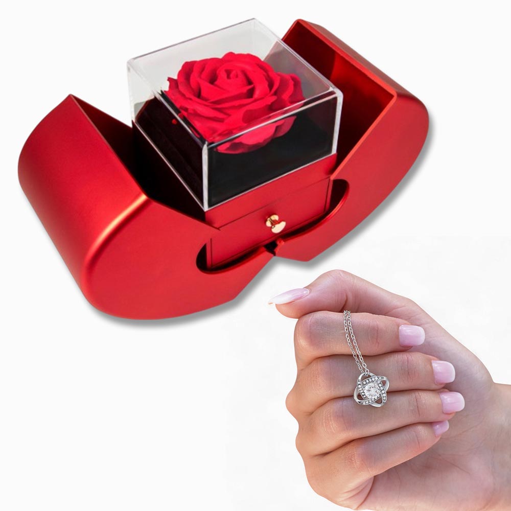 Coffret Cadeau Rose Éternelle & Collier Nœud d'Amour